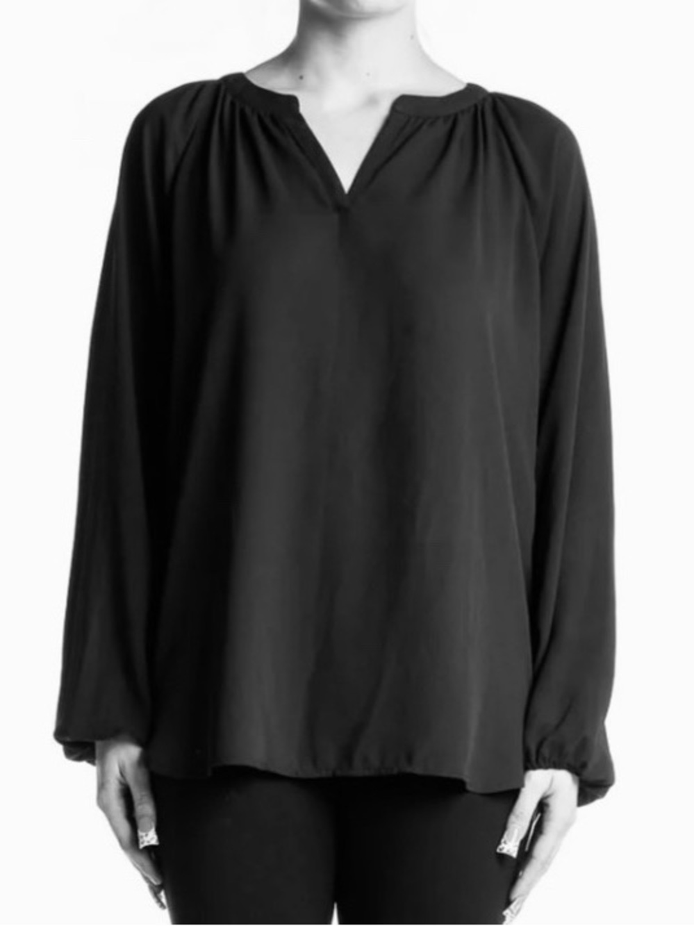 Pleione Split Neck Long Sleeve Top